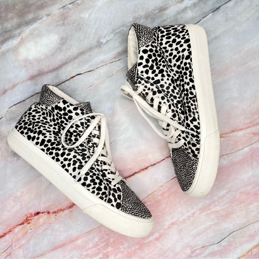 Madewell Sidewalk High Top Sneakers In Spot Mix Suede Calf Hair 9.5